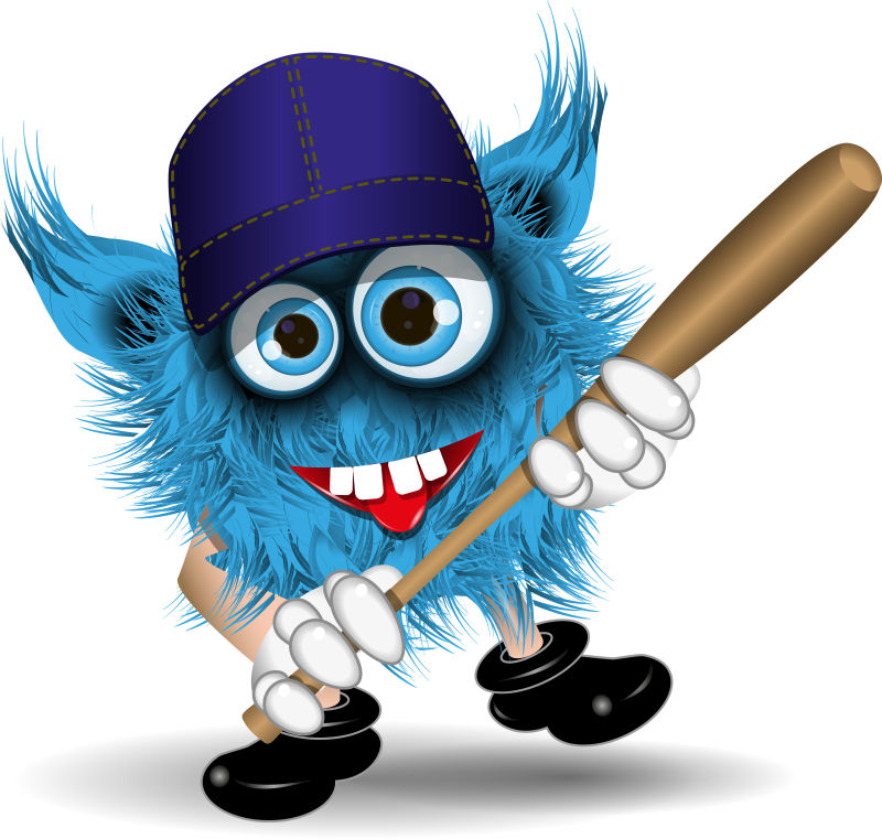 创意矢量卡通拿棒球的蓝色怪物