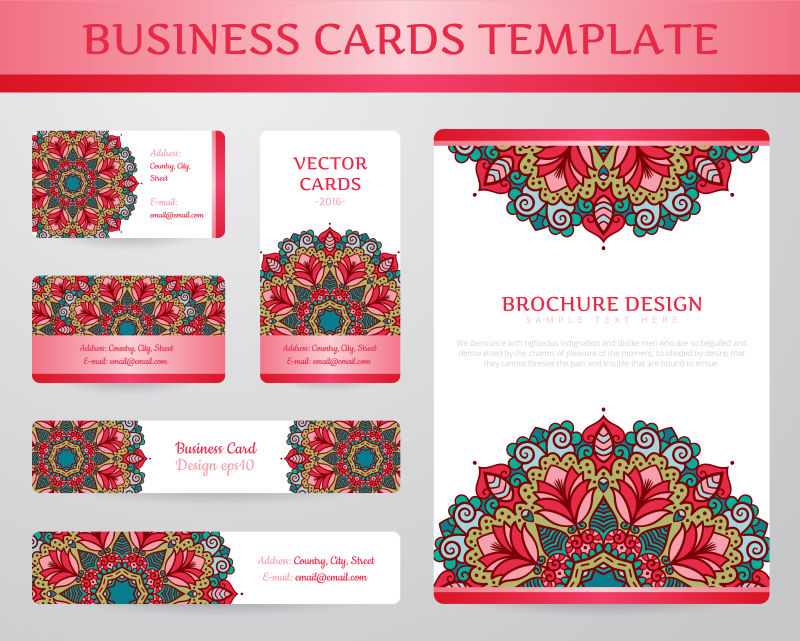 曼荼罗花卉装饰的矢量卡片设计