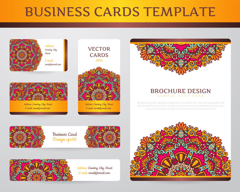 褐色边框的曼荼罗花卉图案卡片矢量设计
