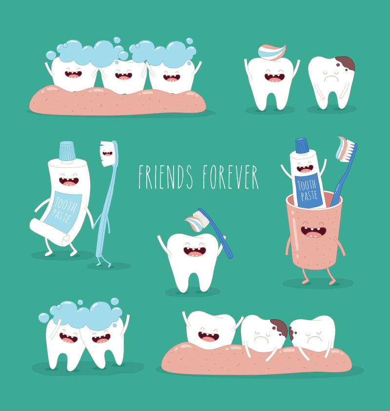 矢量可爱的牙齿健康概念的创意插图