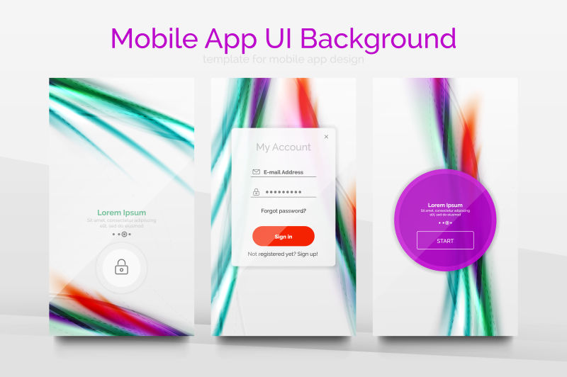 彩色波纹背景的矢量应用界面设计