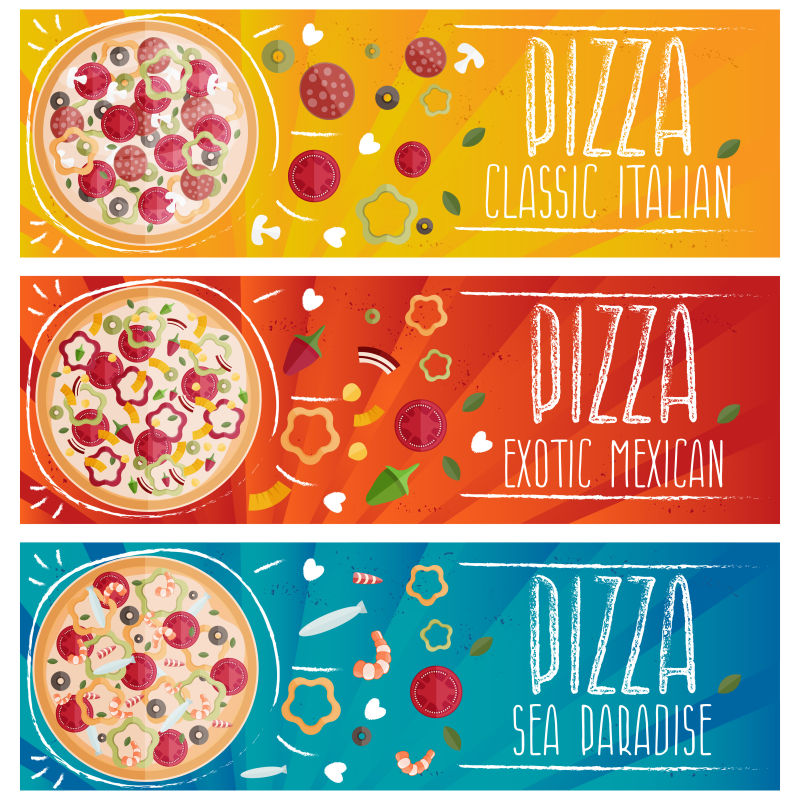 矢量的披萨主题宣传横幅设计