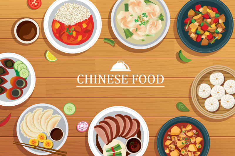 矢量木板上的美食