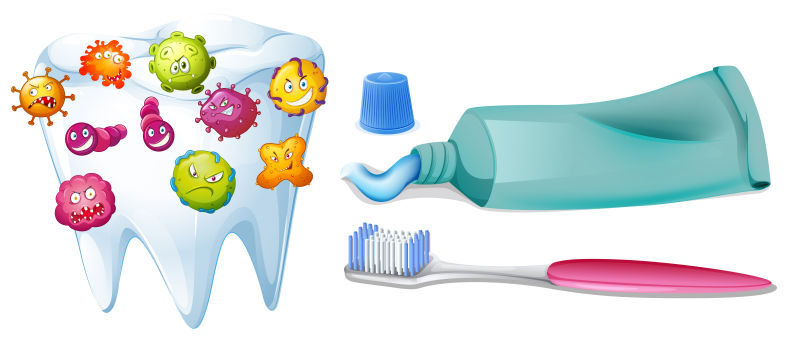 创意矢量牙齿清洁工具插图