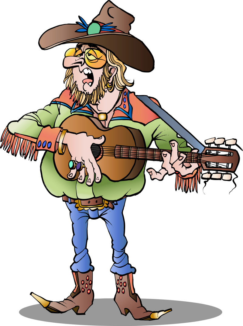 创意矢量弹吉他的乡村歌手插图