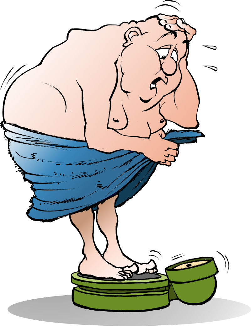 创意矢量卡通称体重的胖男人