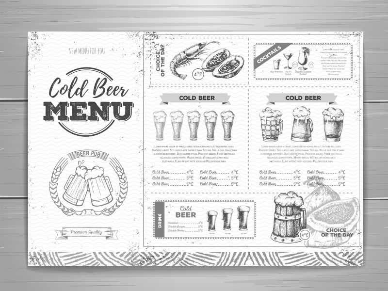 黑白风格的餐厅菜单矢量设计