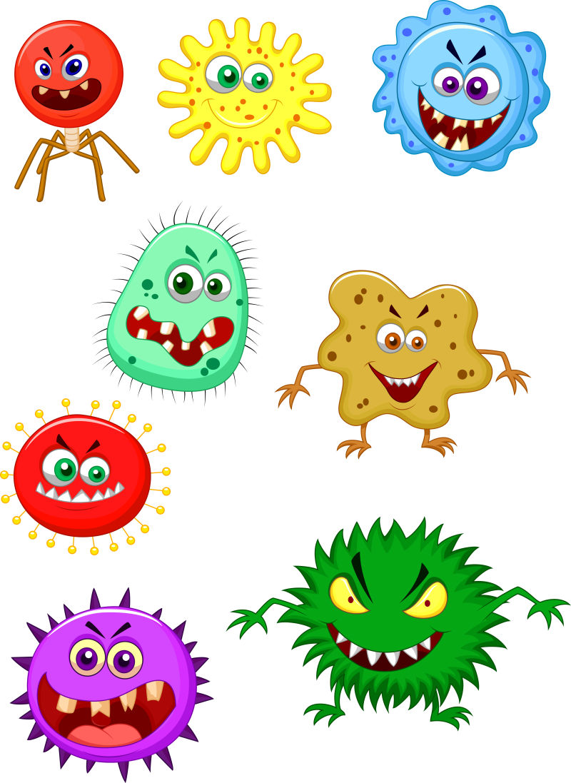 创意矢量创意卡通病毒细菌插图