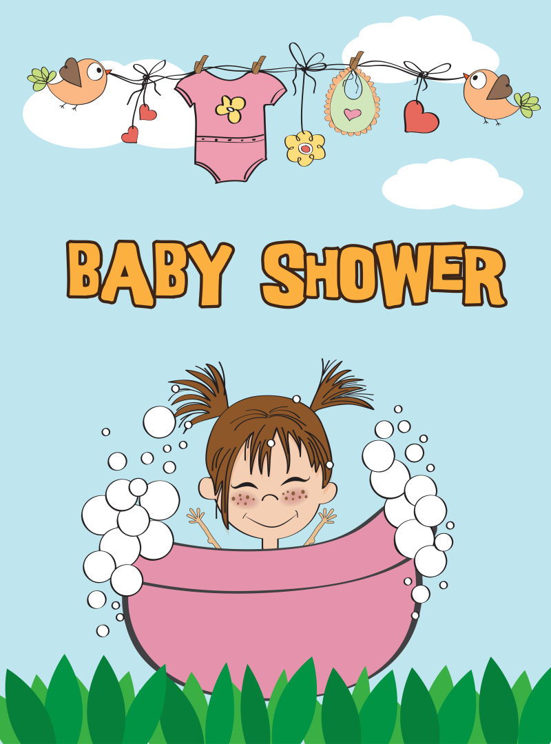 女婴沐浴卡矢量插图