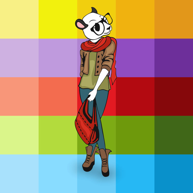 矢量拟人化的时尚熊猫