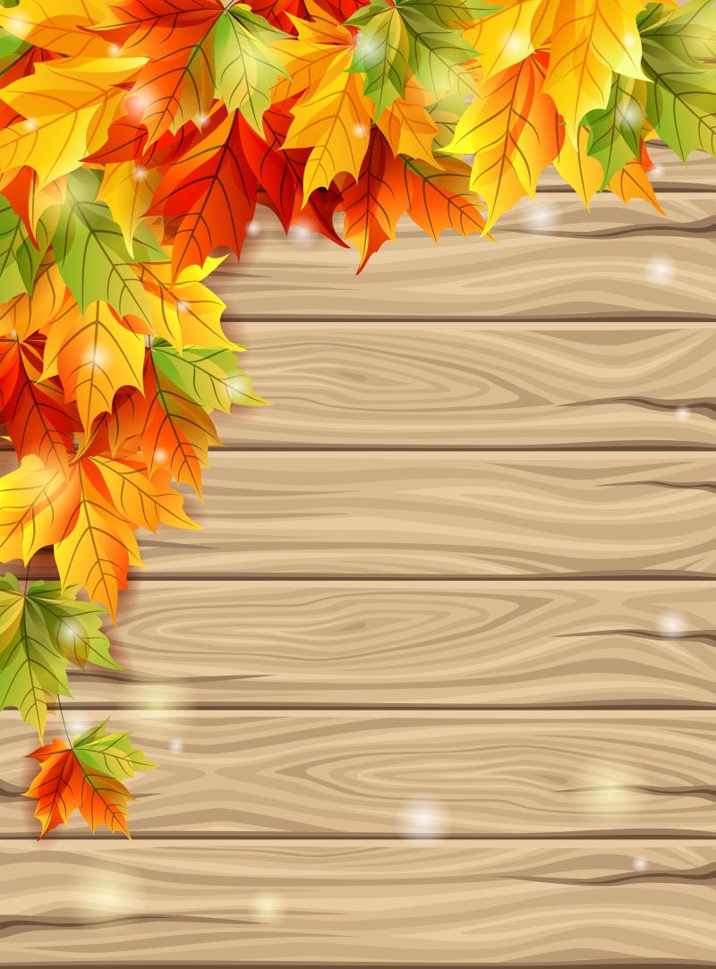 创意矢量秋叶和木板的秋季背景