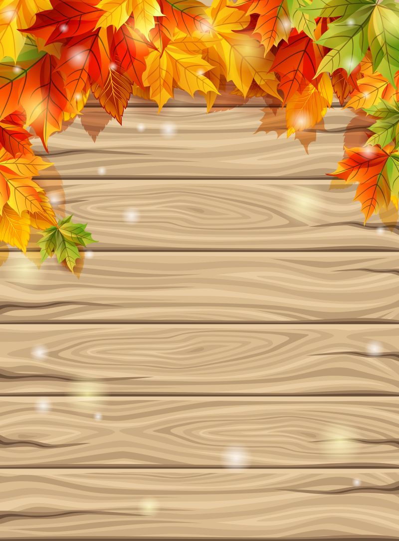 矢量木板上有秋叶的背景