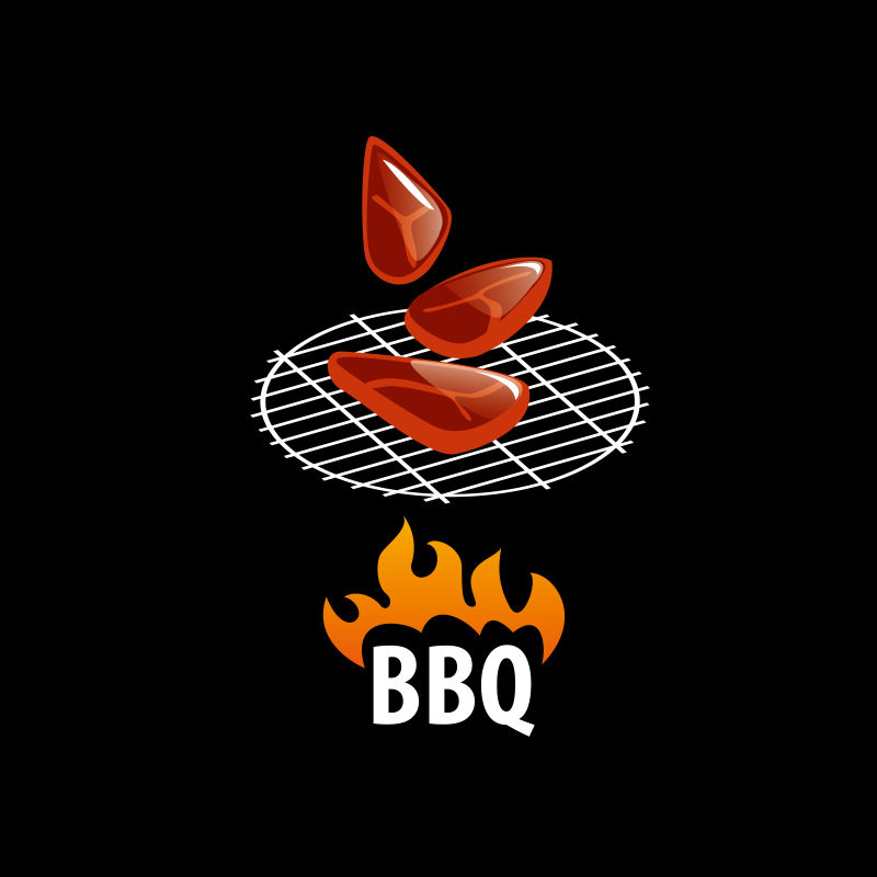 创意趣味在火上烧的烤肉标志设计
