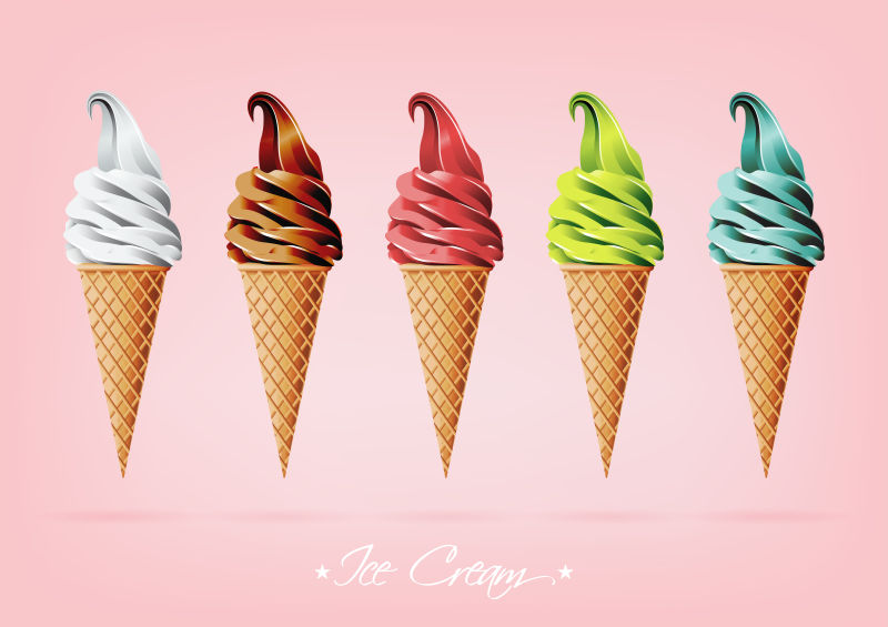创意矢量粉色背景上的彩色冰淇淋