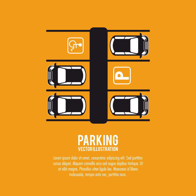 橙色背景的矢量汽车停车场插图设计