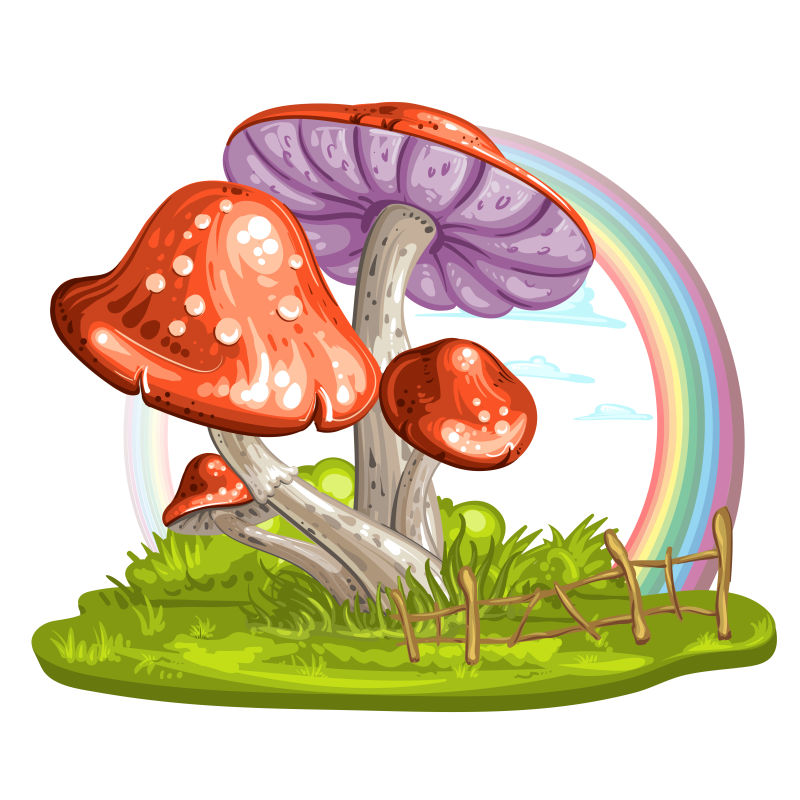 创意矢量卡通绿地上的蘑菇
