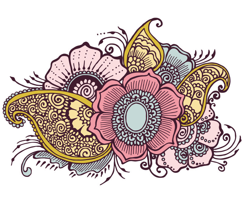 创意涂鸦风格的矢量花朵蕾丝设计元素