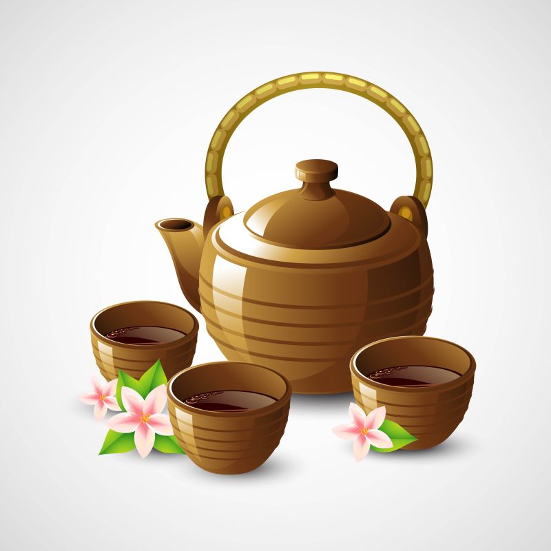 矢量的茶壶和茶杯插图