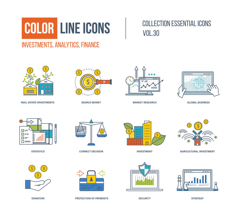 创意金融投资概念的矢量图标