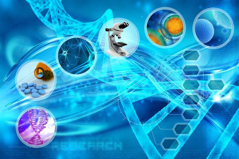 抽象科学背景上的细胞和显微镜图案