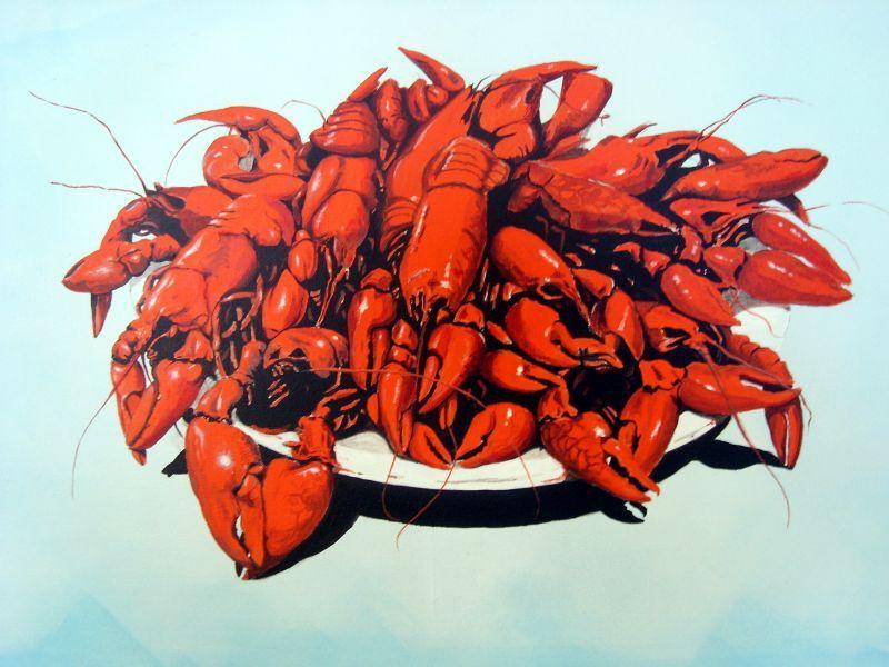 满满一盘子的红色龙虾
