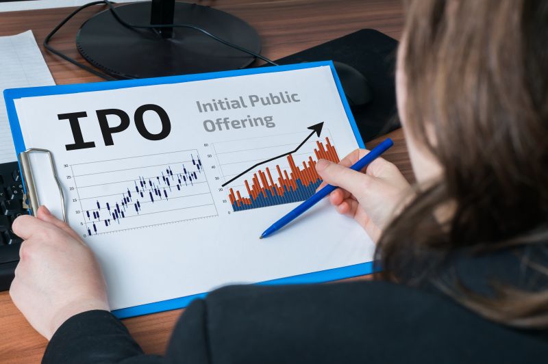 投资证券交易所的商业女性正在分析IPO