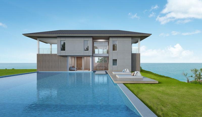 现代设计中的海景别墅与泳池