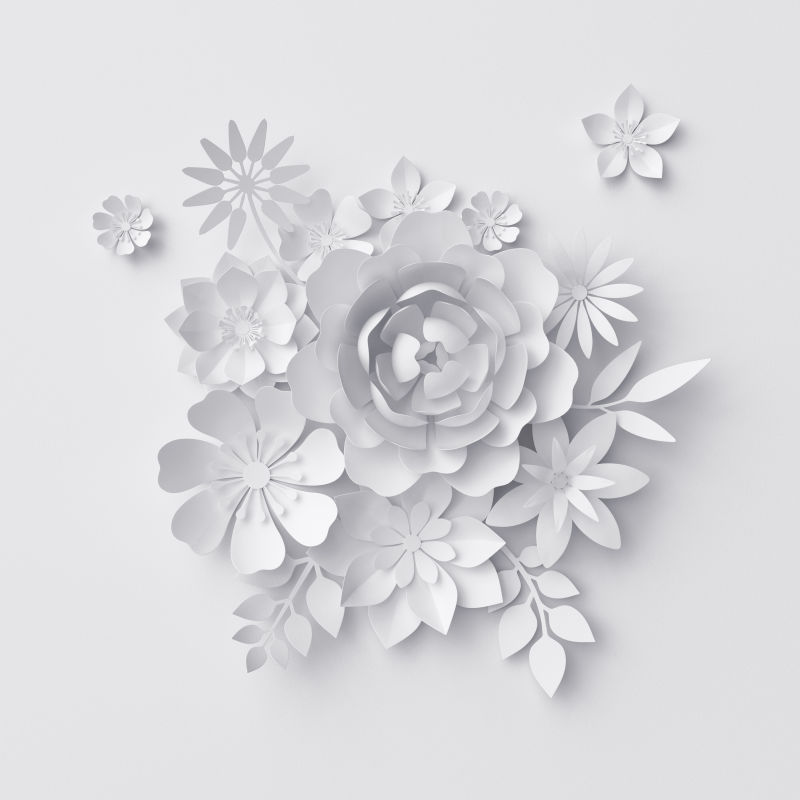 白色背景前手工制作精细的花朵