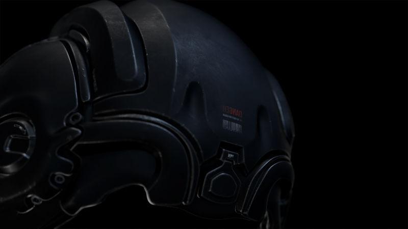 黑色背景下机器人的黑色头盔创意