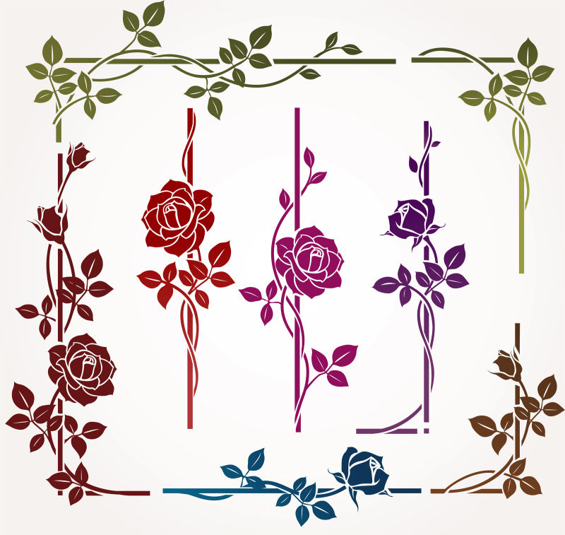 创意矢量彩色古典花卉设计元素