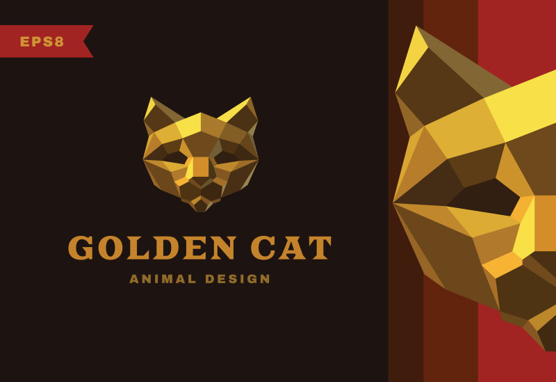 猫头形状的金色多边形矢量图标