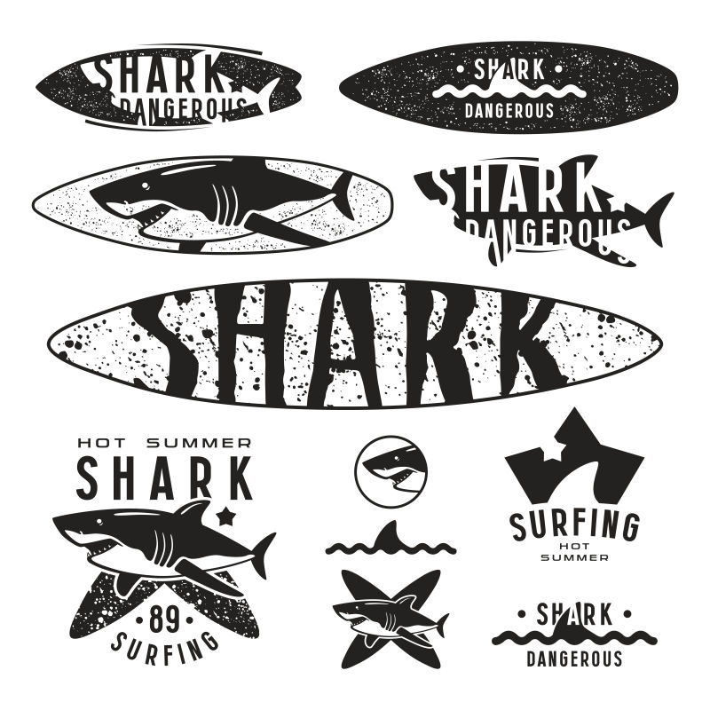 创意矢量鲨鱼创意标签设计
