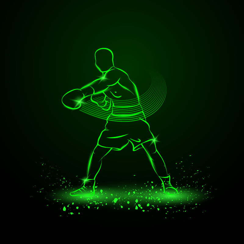绿色霓虹风格的拳击运动员轮廓矢量设计