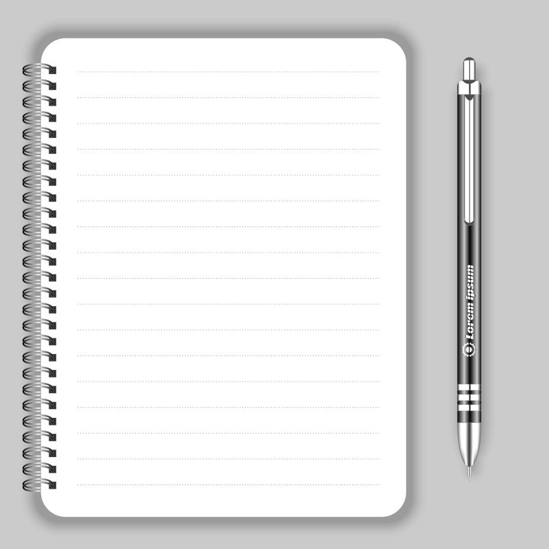 空白的笔记本和黑色自动笔矢量插图