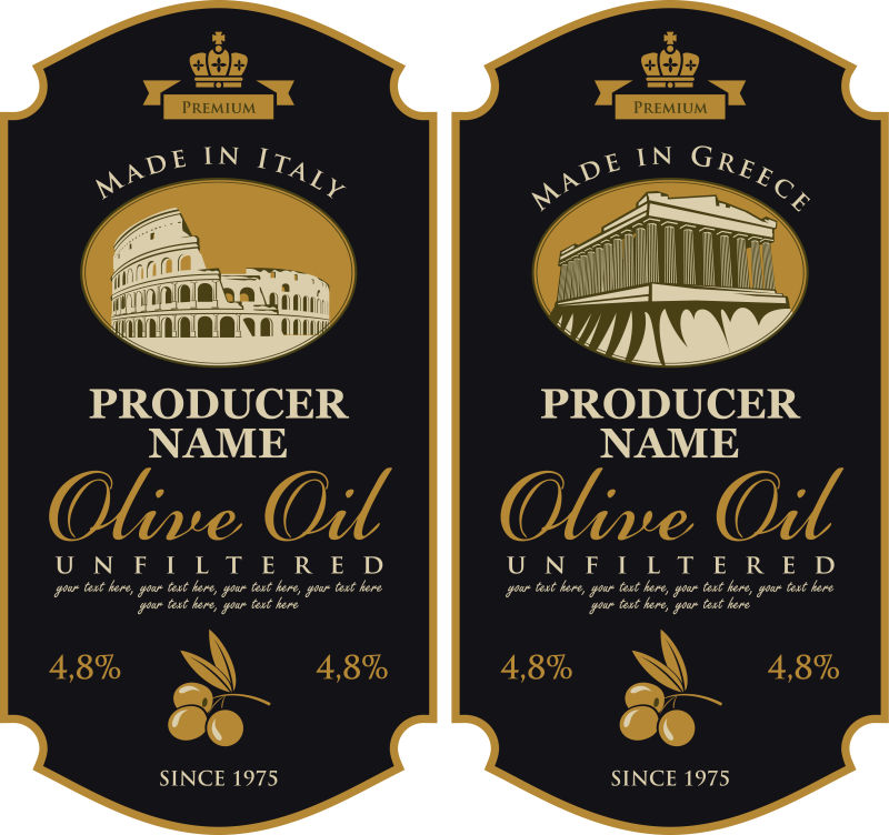 意大利和希腊橄榄油标签
