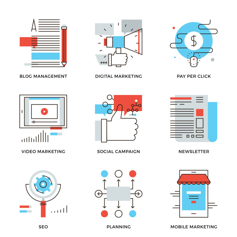 创意矢量数字营销概念的图标设计