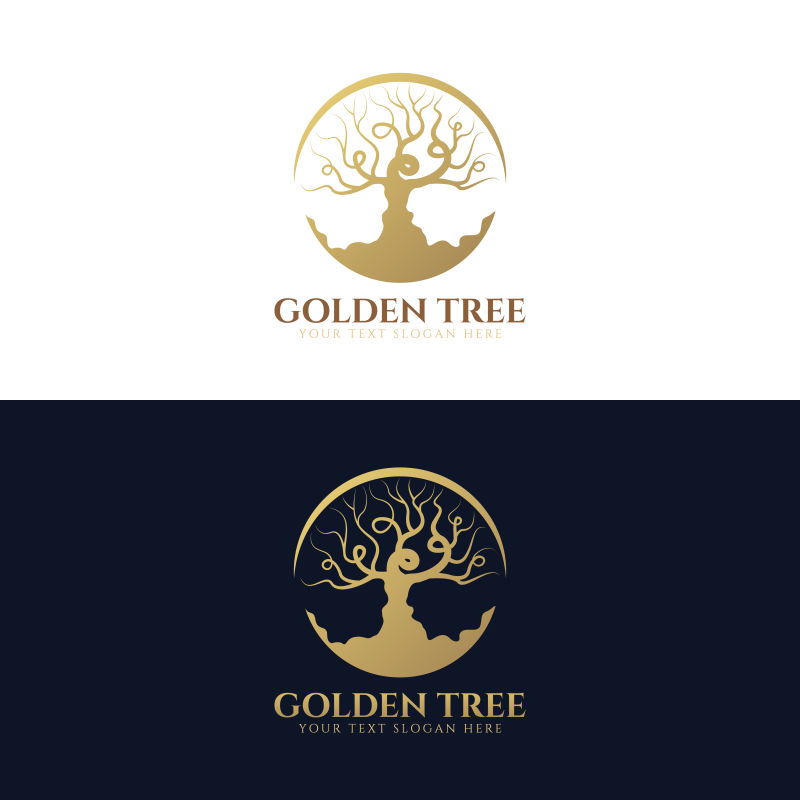 创意矢量金色树的标志设计