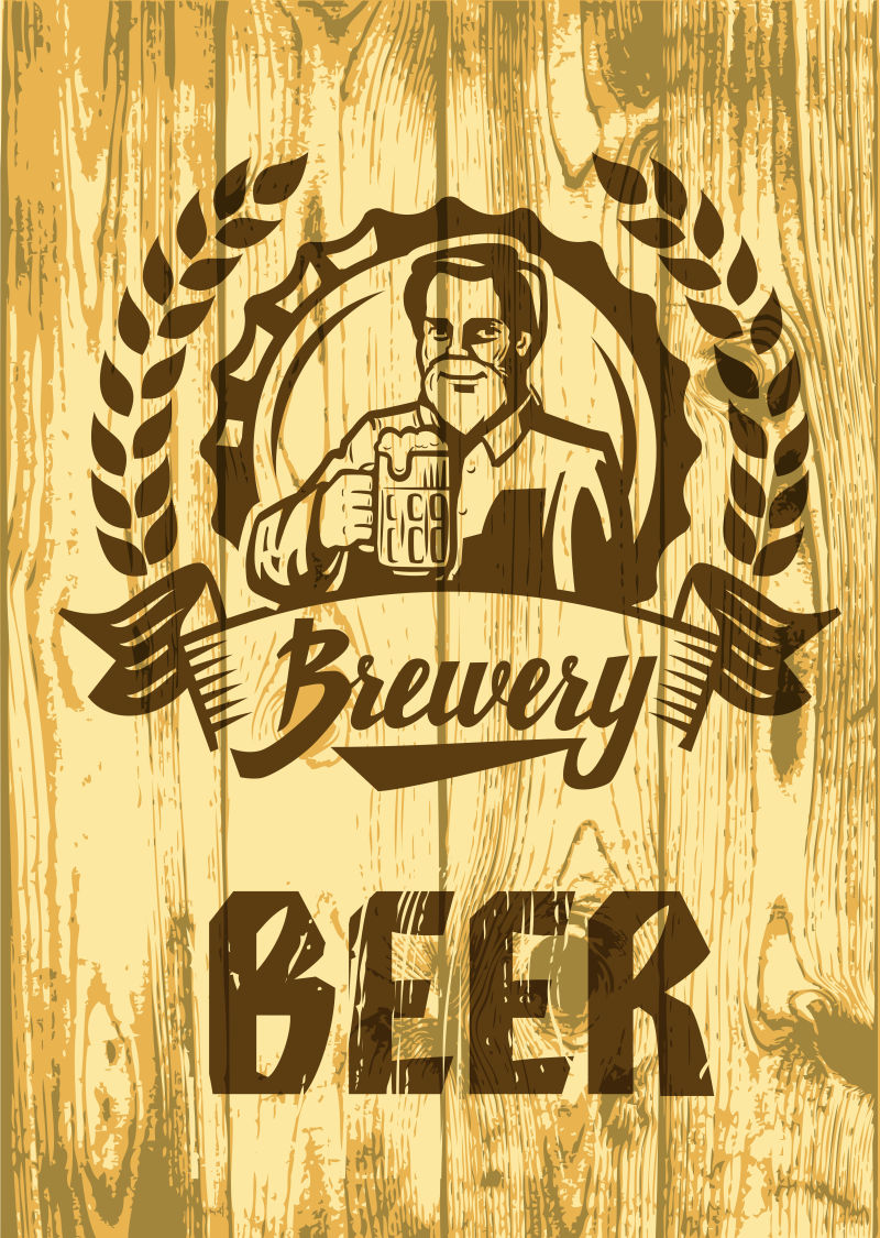 木板上的复古啤酒标志矢量设计