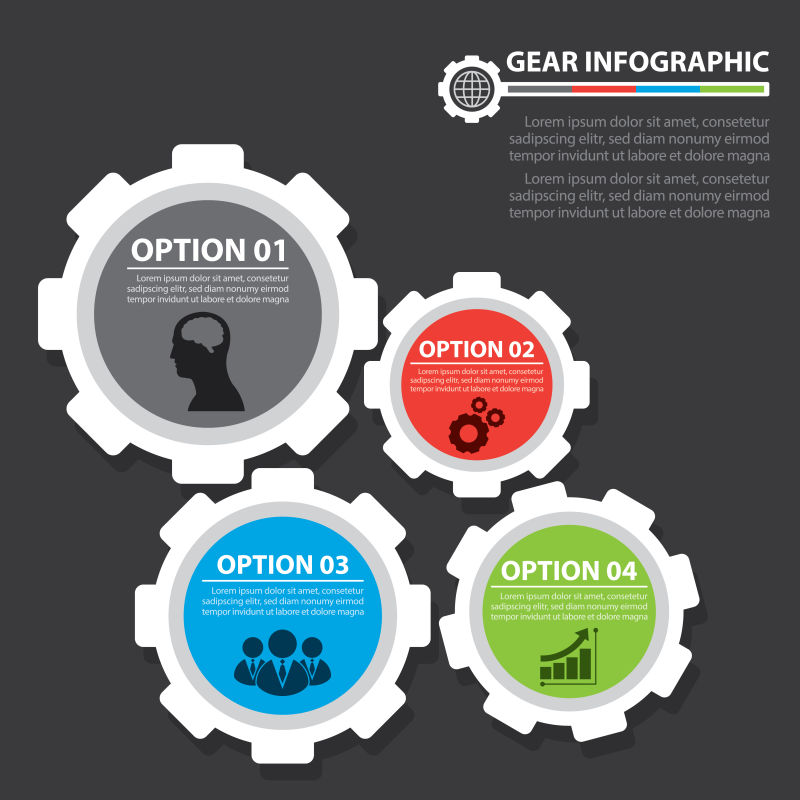 彩色齿轮信息图表矢量设计