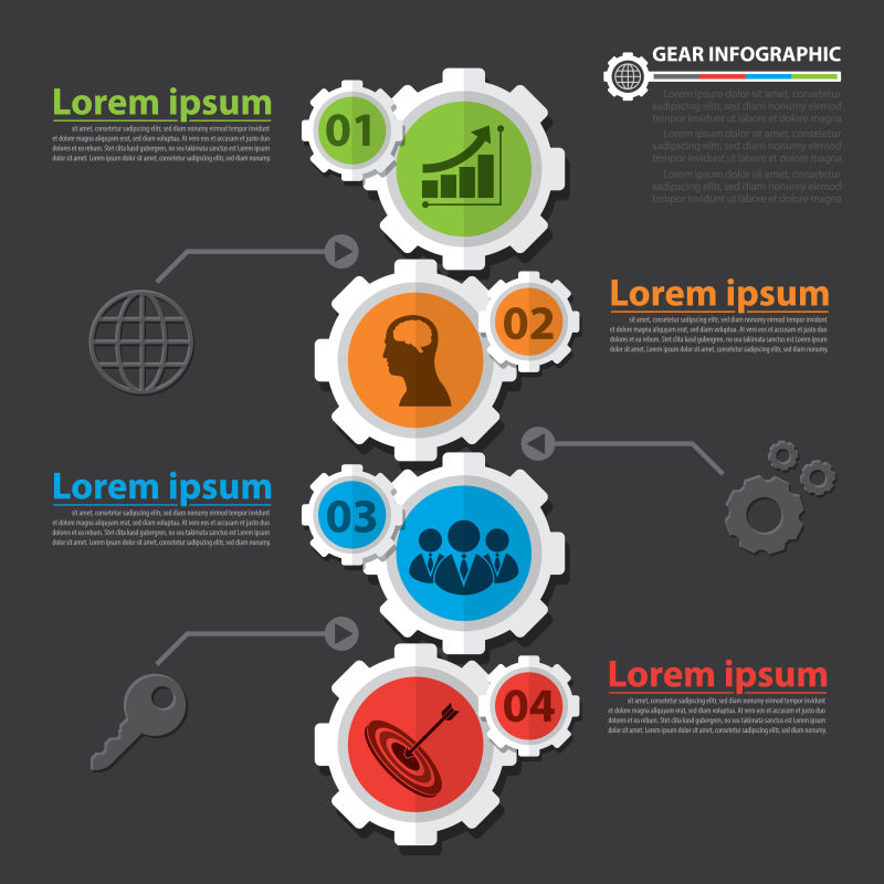 矢量的彩色齿轮图案信息图表