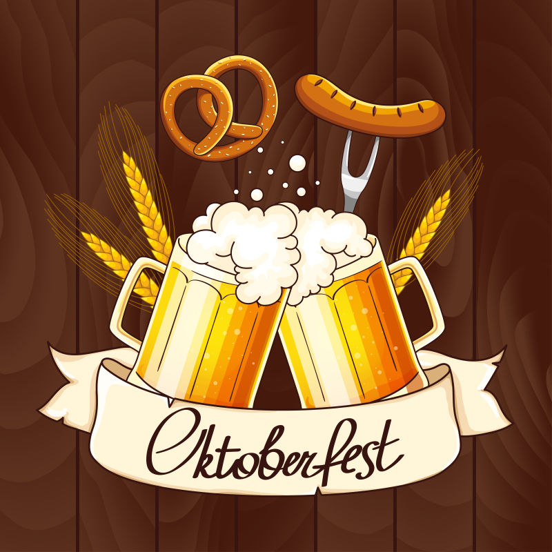 创意矢量啤酒节的插图标签设计
