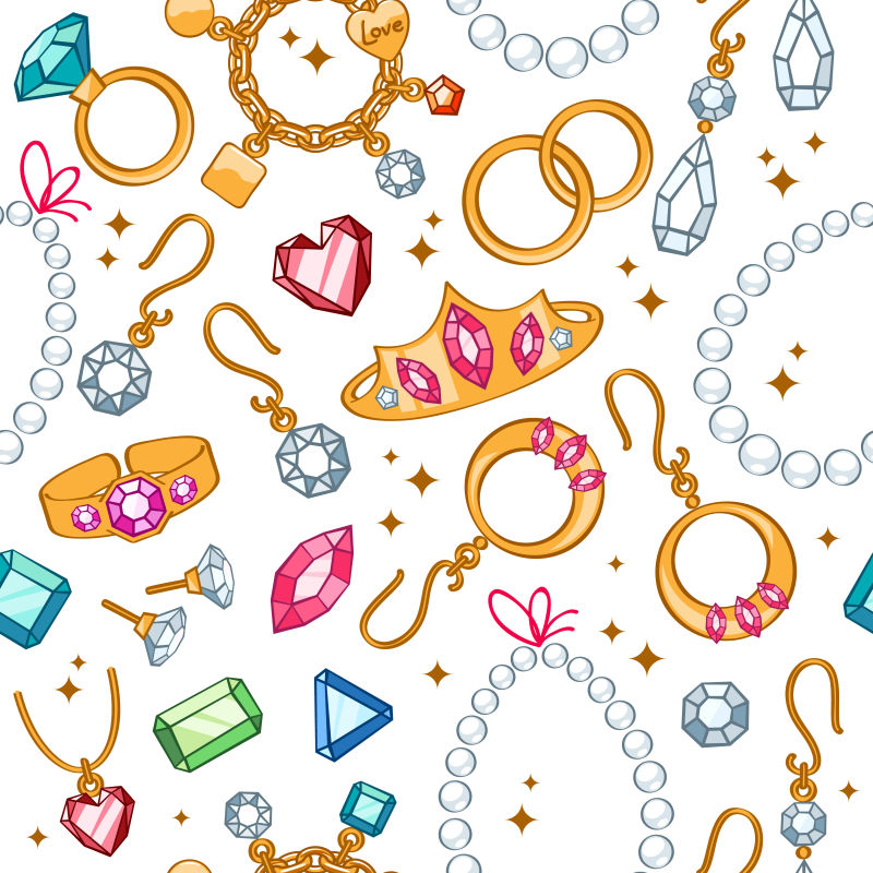 戒指耳环珍珠珠和宝石的图案