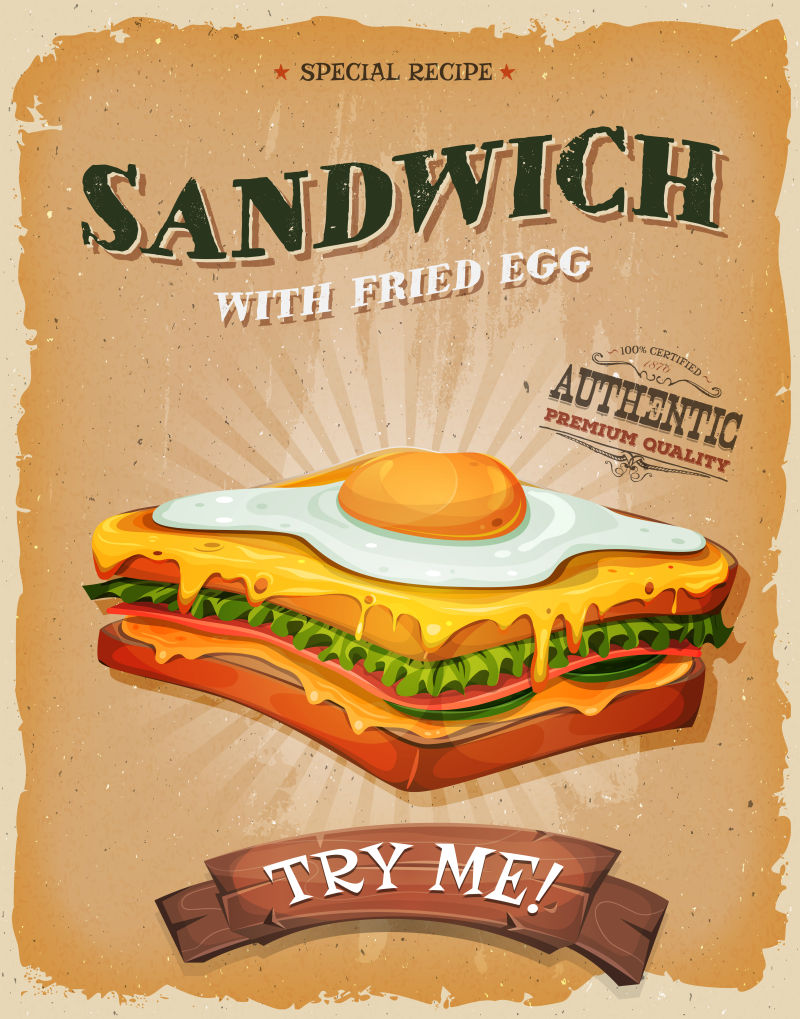 三明治的矢量复古海报设计