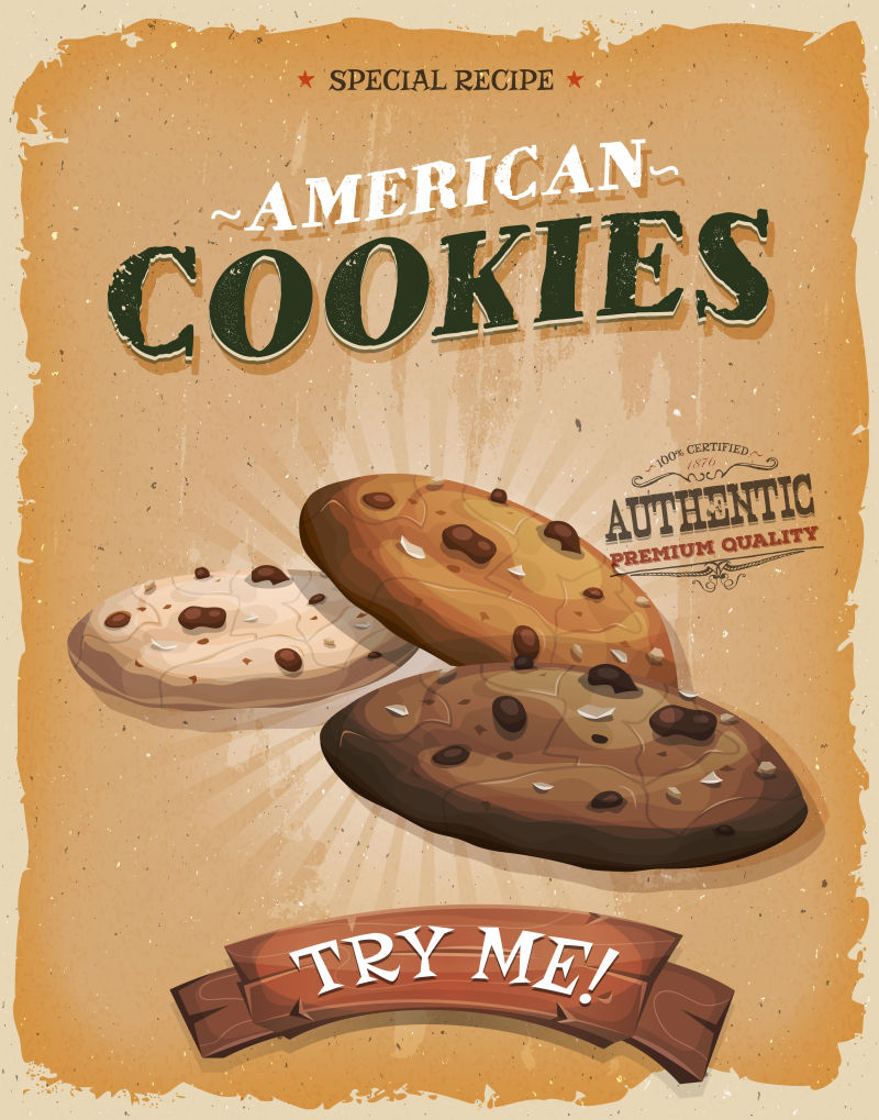 矢量复古曲奇饼干的海报设计