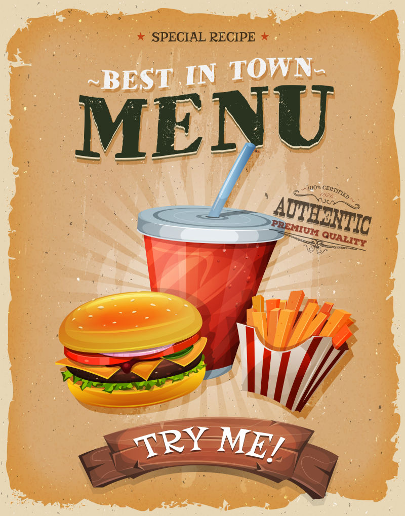 矢量经典快餐套餐的菜单海报设计