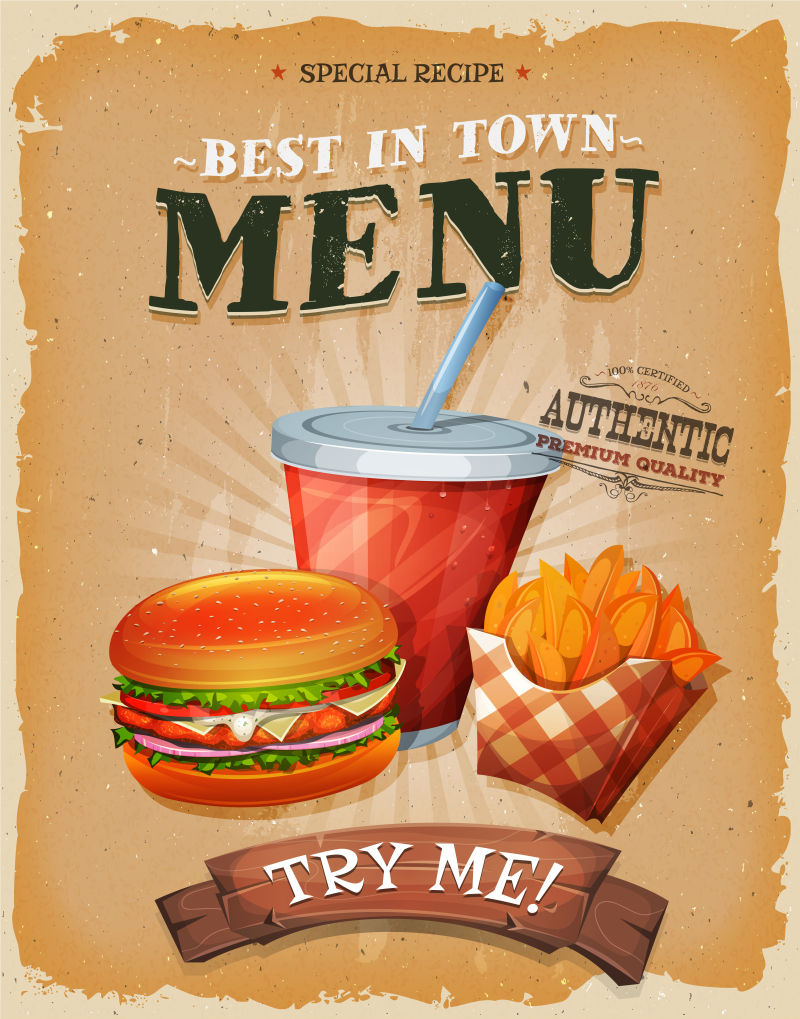 创意矢量复古汉堡套餐的海报设计