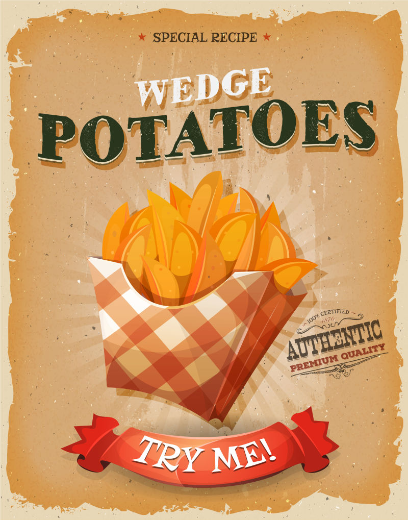 矢量薯条的复古海报设计