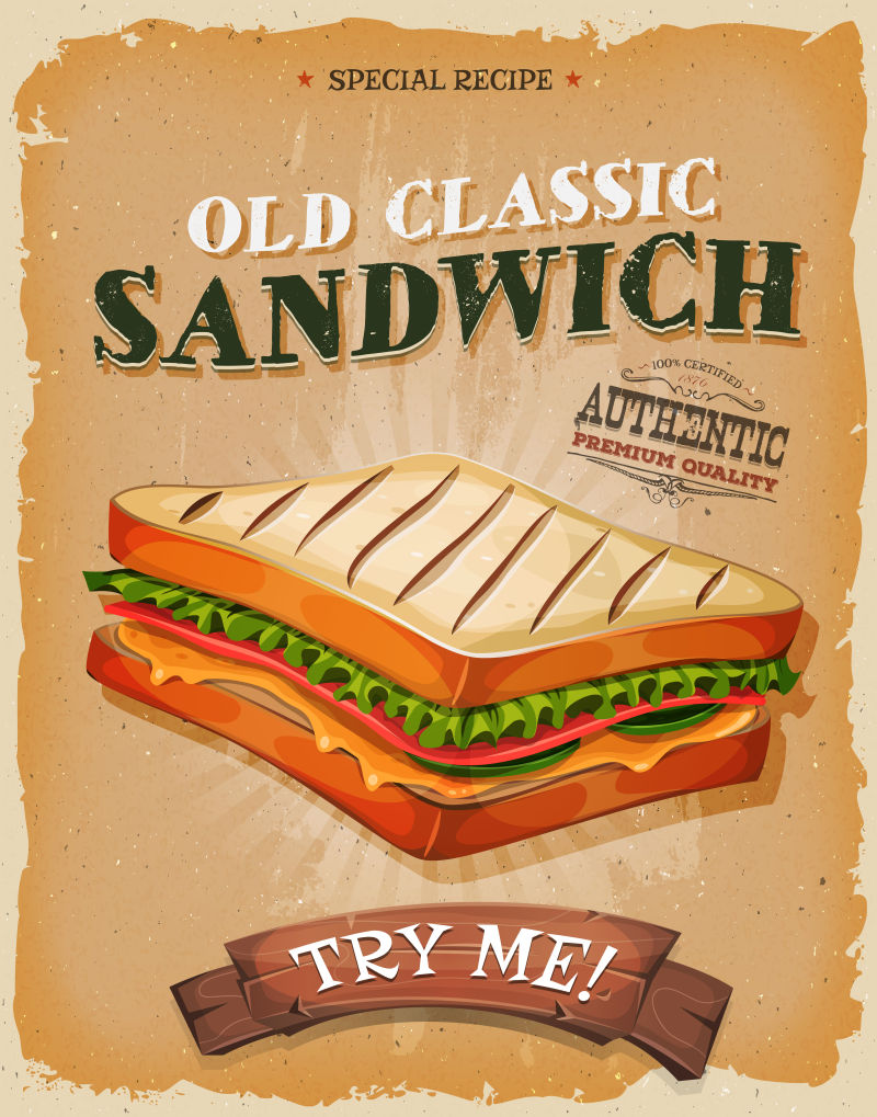 矢量复古三明治的海报设计