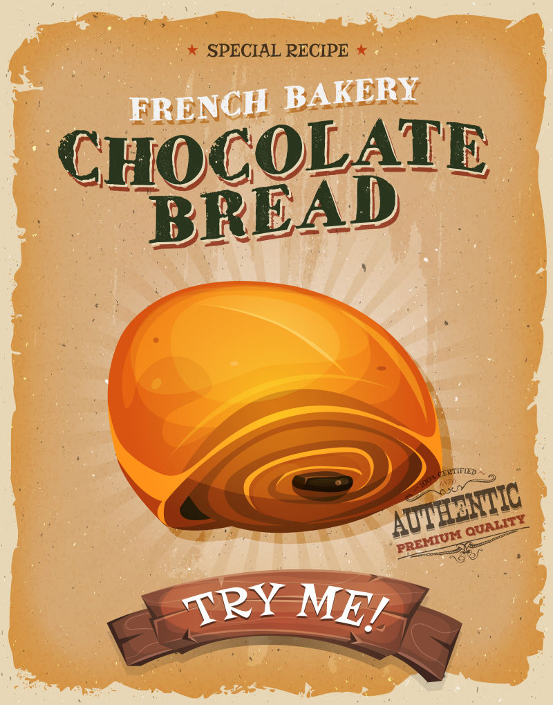 创意矢量巧克力面包的复古海报设计