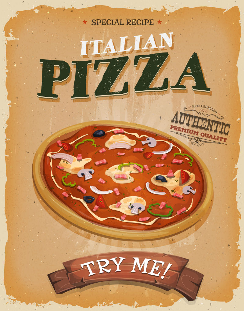披萨的矢量复古海报设计